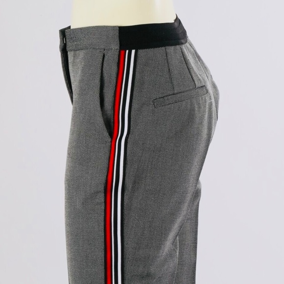ZARA Perfect Gray Texture Red White & Black Striped Slim-Leg Pants - SO CHIC! - Picture 2 of 10
